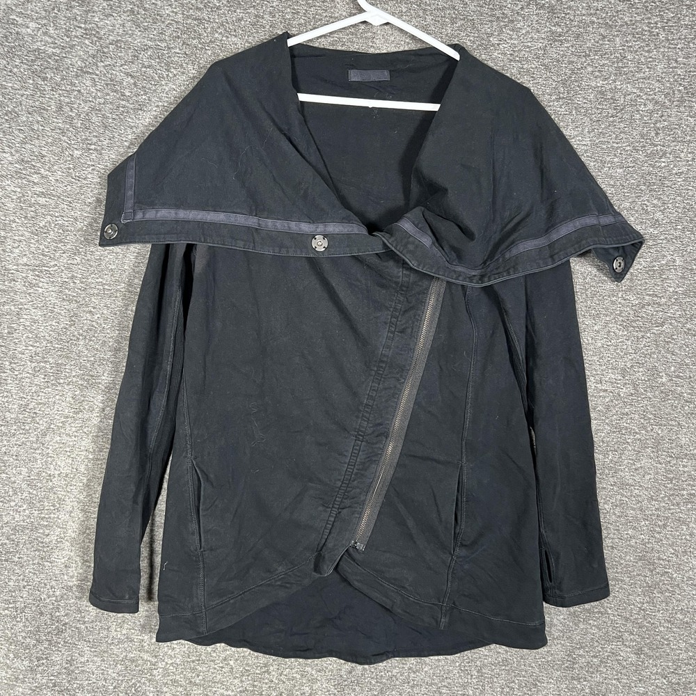 Lululemon Jacket Womens‎ 10 Black Asymmetrical Zip Oversized Collar Long Coat